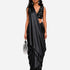 Black hand-embroidered silk skirt set with mirror work blouse, Aina Karée