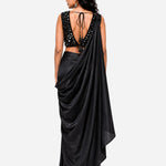 Black hand-embroidered silk skirt set with mirror work blouse, Aina Karée – view 3