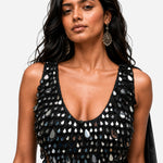 Black teardrop hanging mirror saree with scoop-neck blouse, Aina Karée – view 2