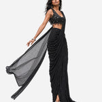 Black teardrop hanging mirror saree with scoop-neck blouse, Aina Karée – view 3