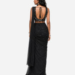 Black teardrop hanging mirror saree with scoop-neck blouse, Aina Karée – view 5