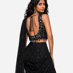 Black teardrop hanging mirror saree with scoop-neck blouse, Aina Karée – view 6