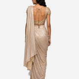 Dull gold mirror work cowl saree with net blouse, Aina Karée – view 3