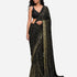 Black mirror and sequins pre-draped saree with satin blouse, Aina Karée