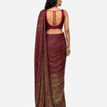 Burgundy mirror and sequins pre-draped saree with satin blouse, Aina Karée – view 3