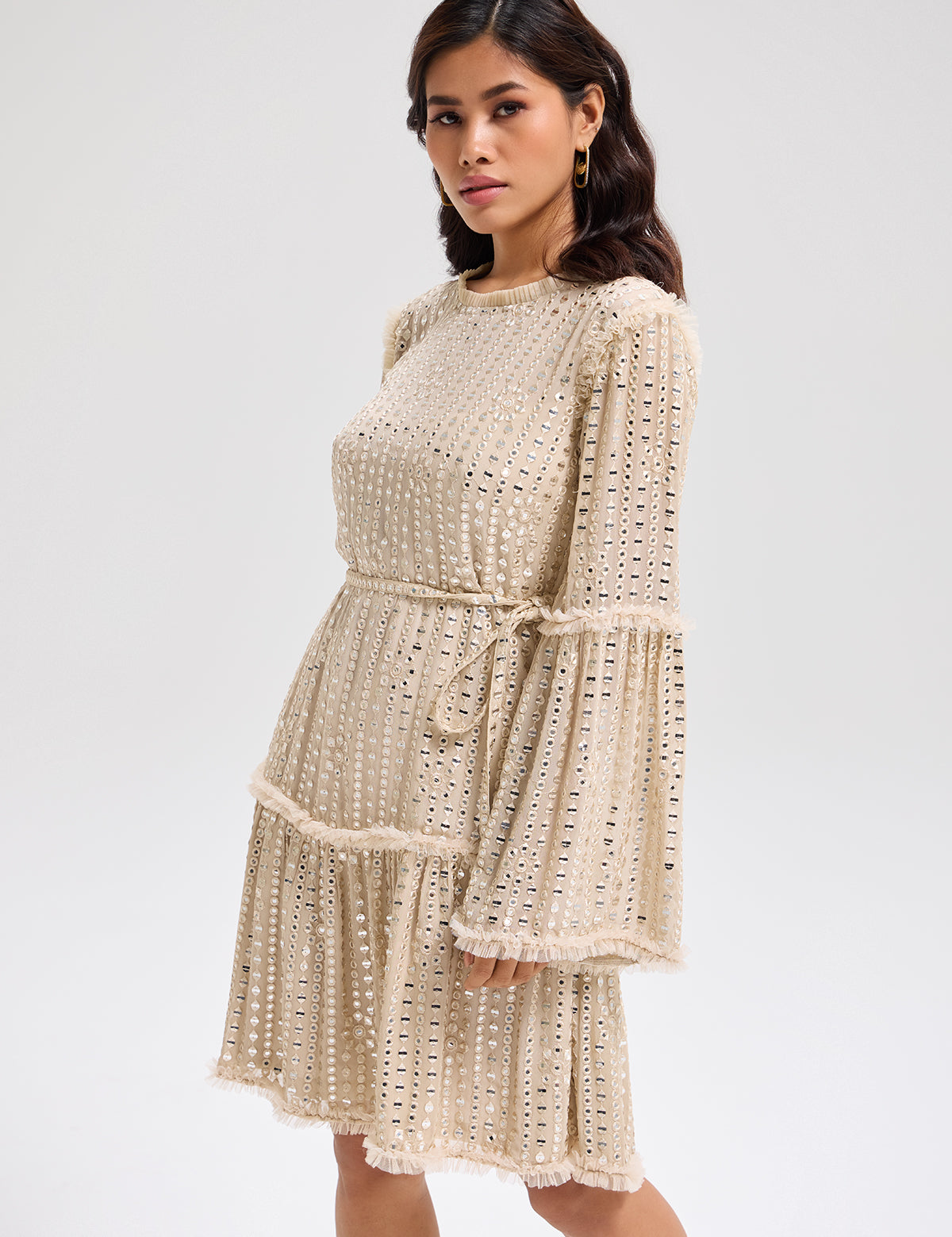 Ivory Dori Belt Dress with mirror work – Aina Karée