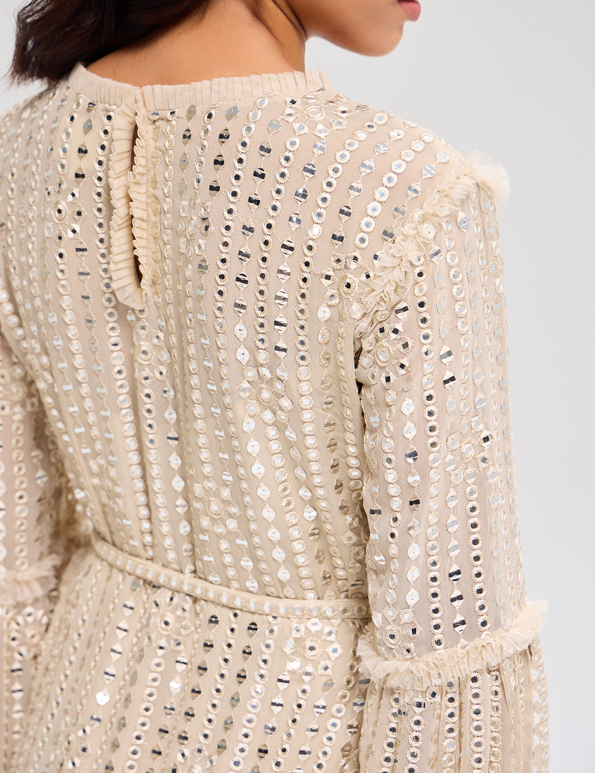 Ivory Dori Belt Dress with mirror work, view 2 – Aina Karée