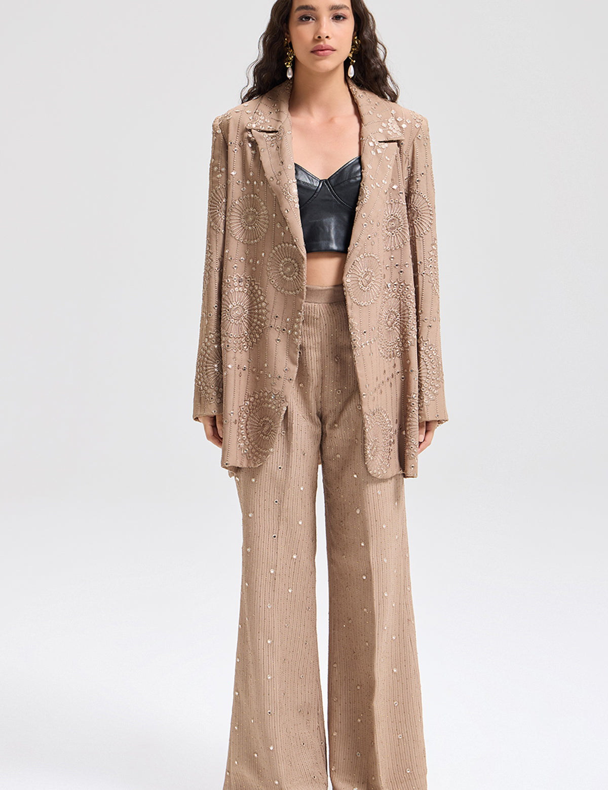 Neutral Brown Your Dad's Blazer with mirror work – Aina Karée