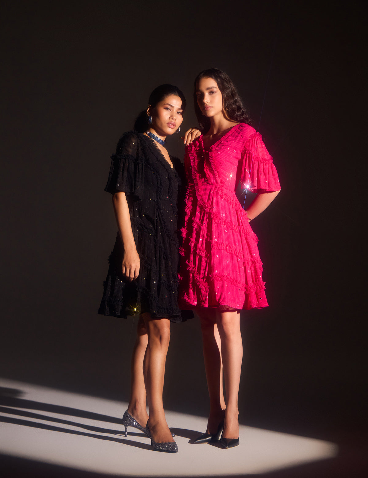Fuschia Pink Starry Nights Dress with mirror work, view 4 – Aina Karée