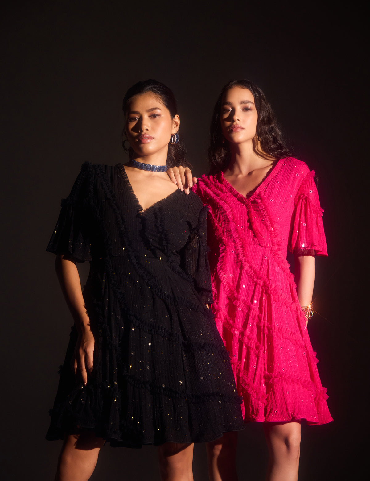Fuschia Pink Starry Nights Dress with mirror work, view 5 – Aina Karée