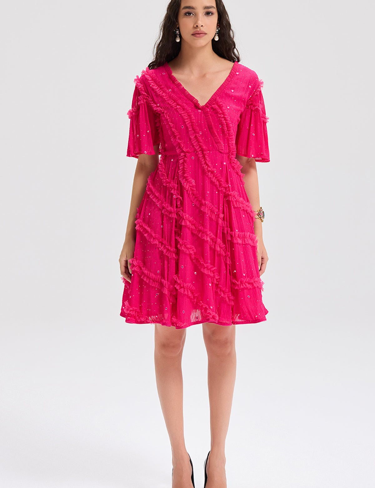 Fuschia Pink Starry Nights Dress with mirror work – Aina Karée