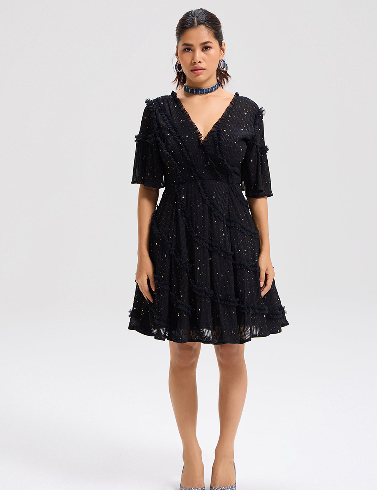 Black Starry Nights Dress with mirror work – Aina Karée