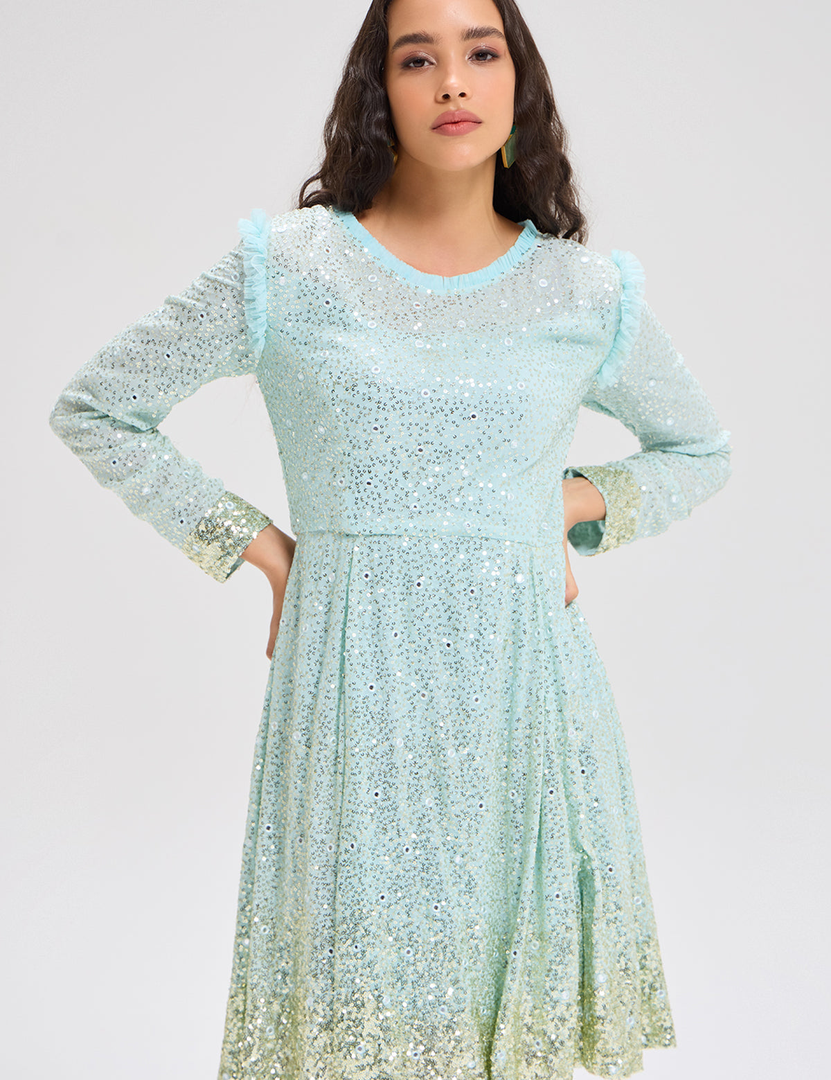 Aqua Gatsby Glimmer Dress with mirror work – Aina Karée