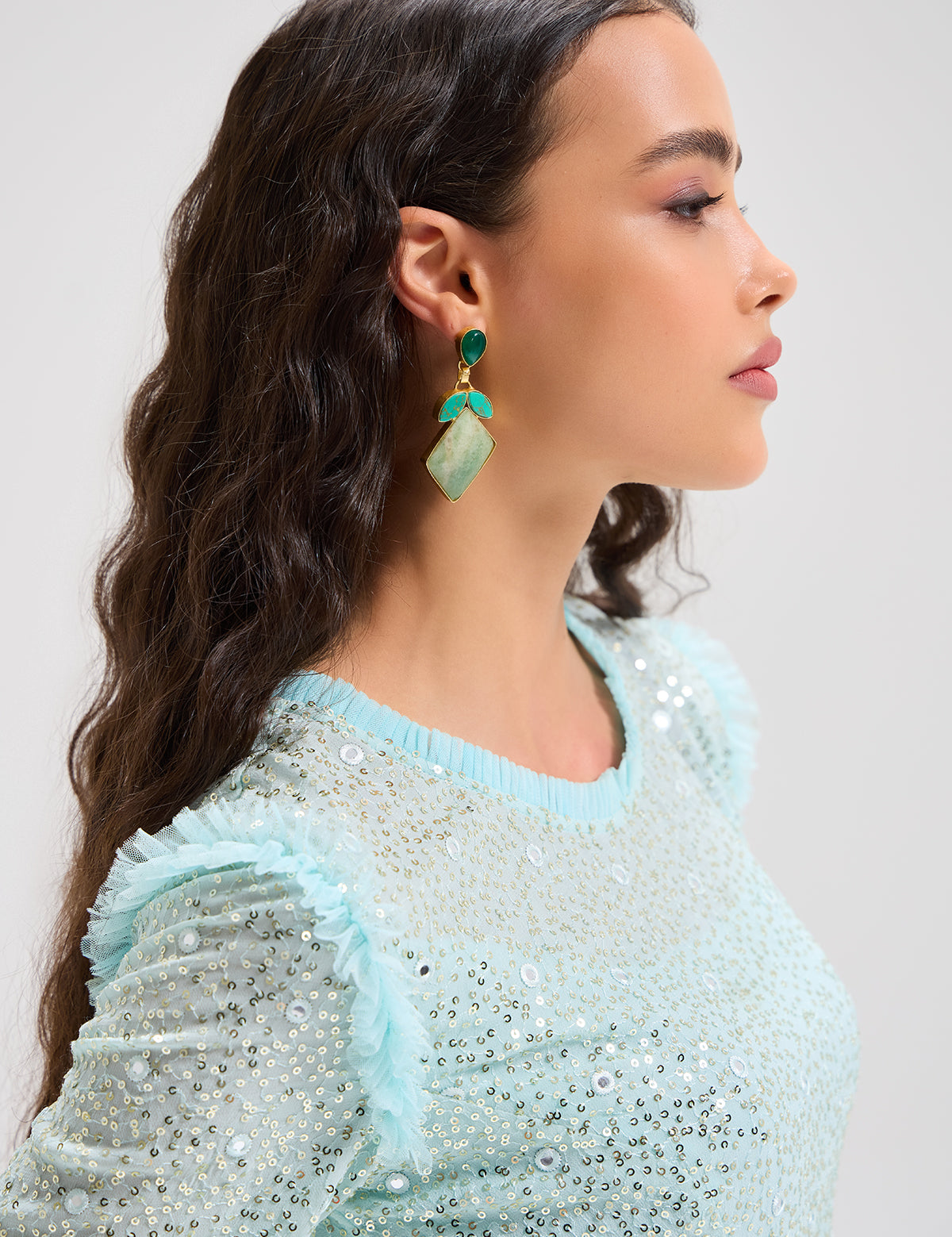 Aqua Gatsby Glimmer Dress with mirror work, view 3 – Aina Karée