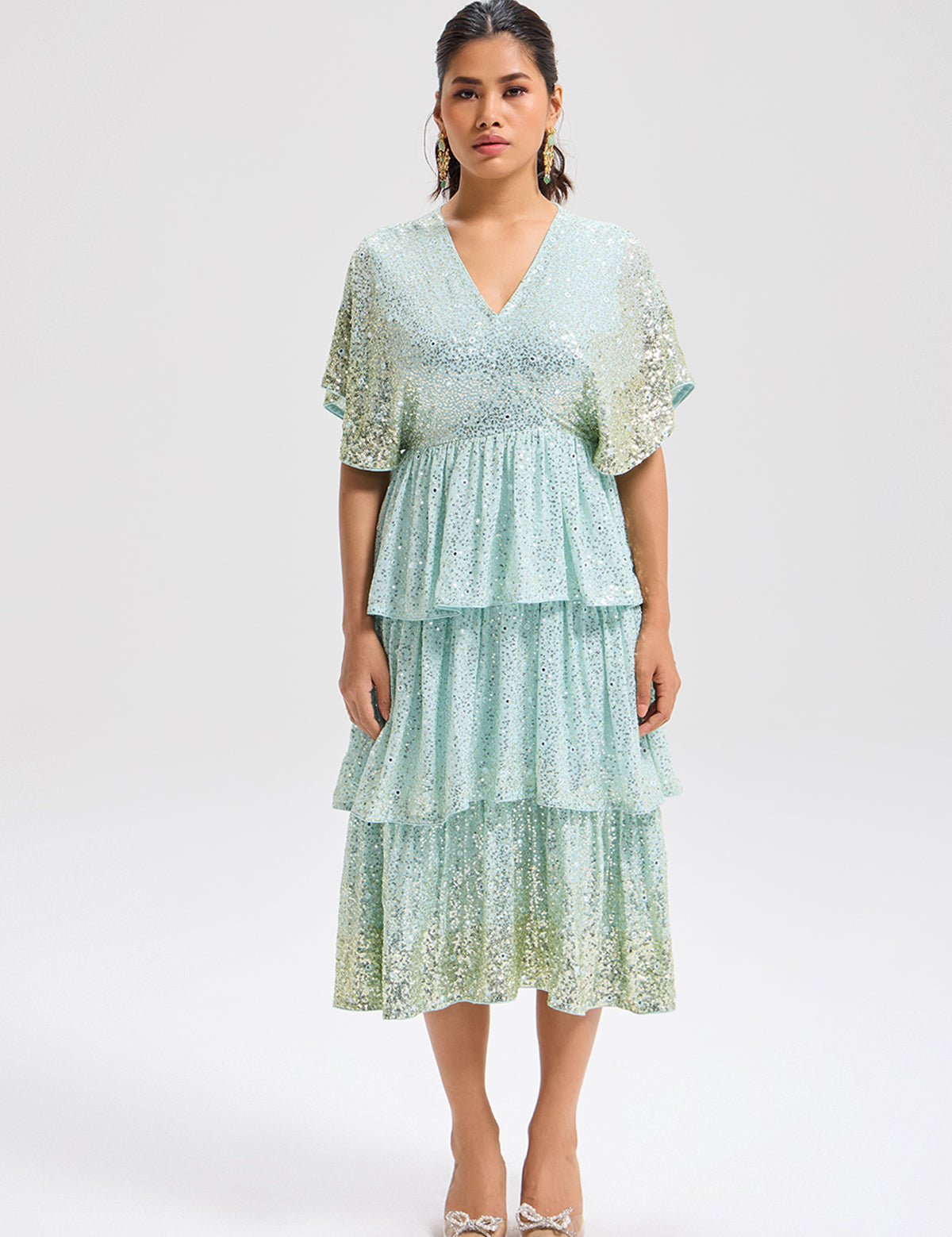 Aqua 3 Tier Ombre Dress with mirror work – Aina Karée