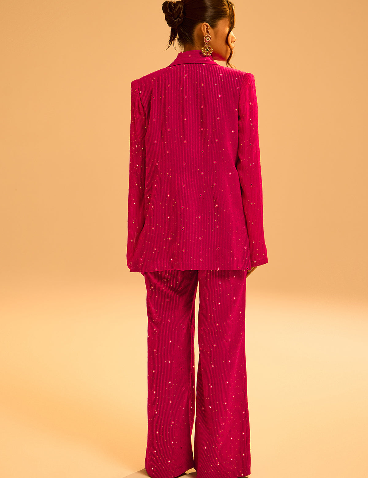 Fuschia Pink Waterfall Blazer with mirror work, view 4 – Aina Karée