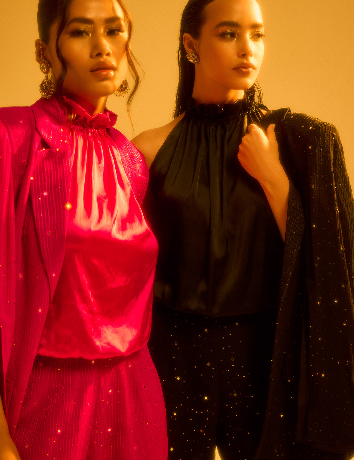 Black Waterfall Blazer with mirror work, view 4 – Aina Karée