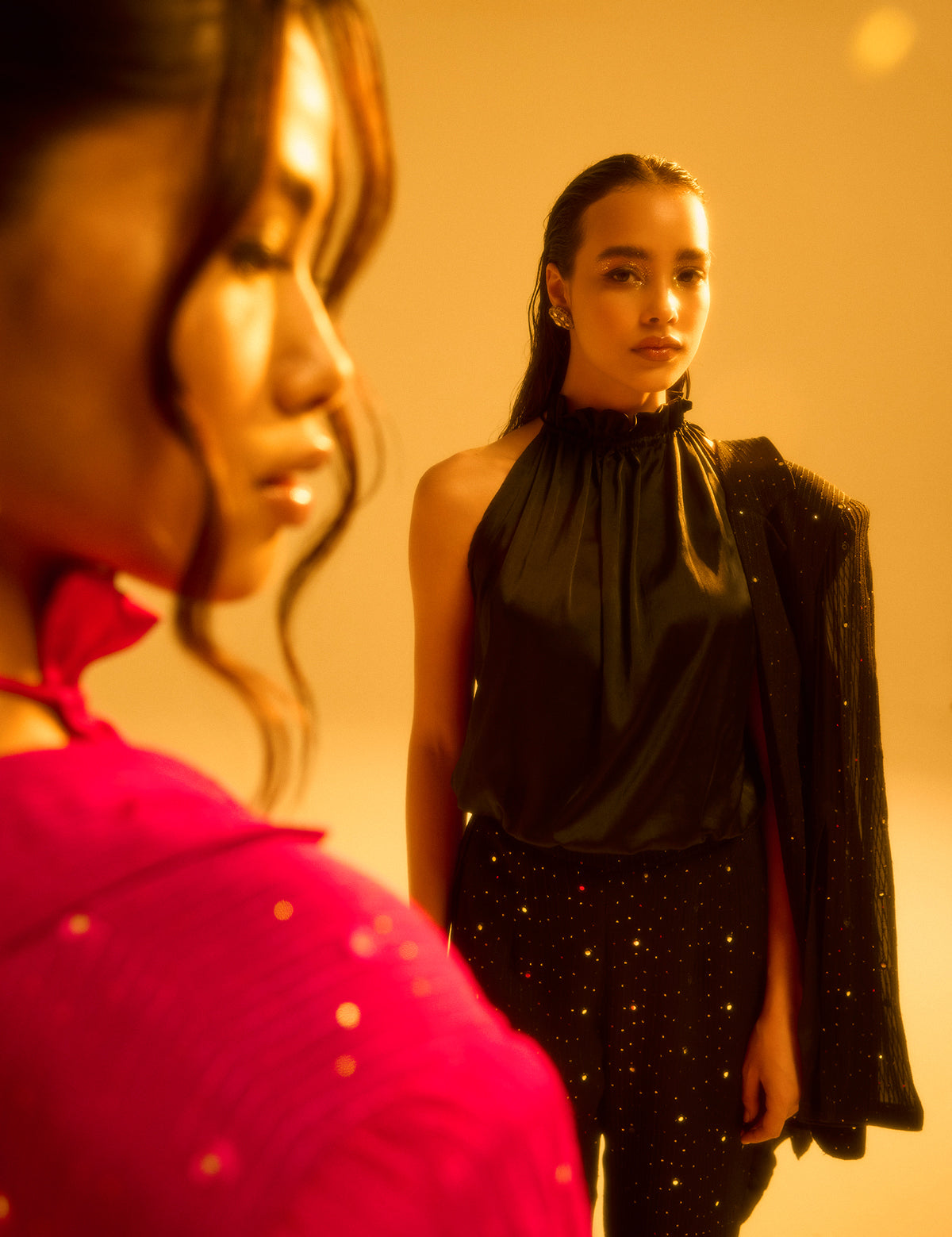 Black Waterfall Blazer with mirror work, view 5 – Aina Karée