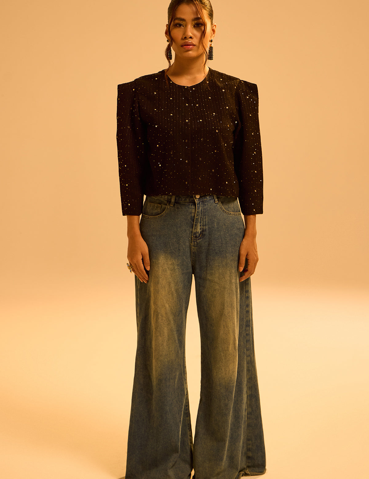 Black Boxy Jacket with mirror work – Aina Karée