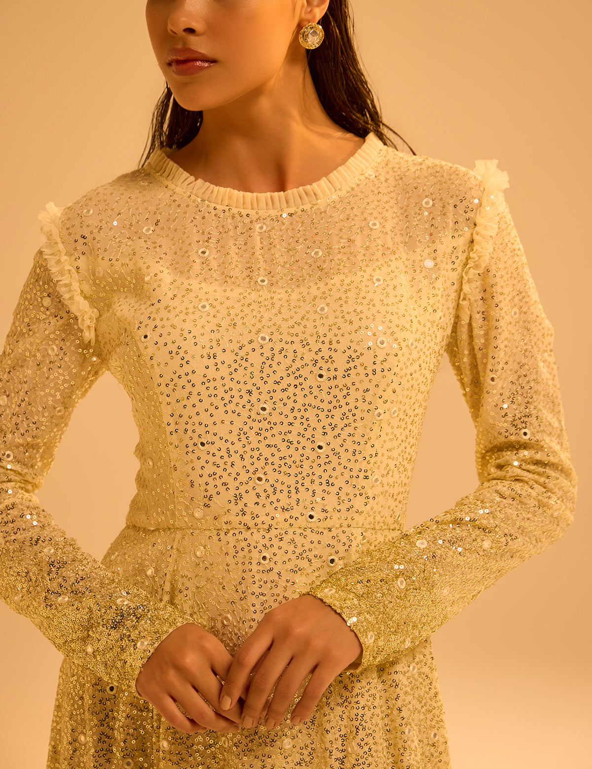 Ivory Gatsby Glimmer Dress with mirror work, view 2 – Aina Karée