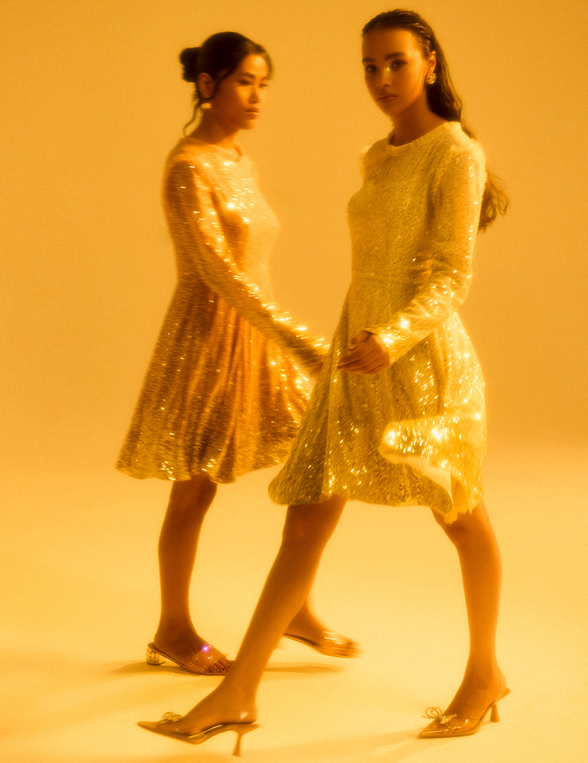 Ivory Gatsby Glimmer Dress with mirror work, view 5 – Aina Karée
