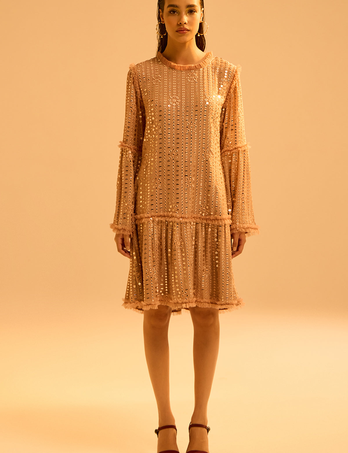 Nude Dori Belt Dress with mirror work – Aina Karée