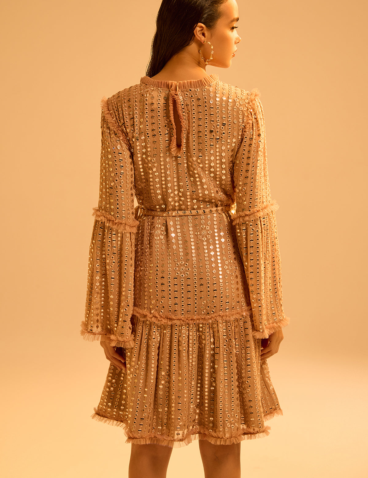 Nude Dori Belt Dress with mirror work, view 4 – Aina Karée
