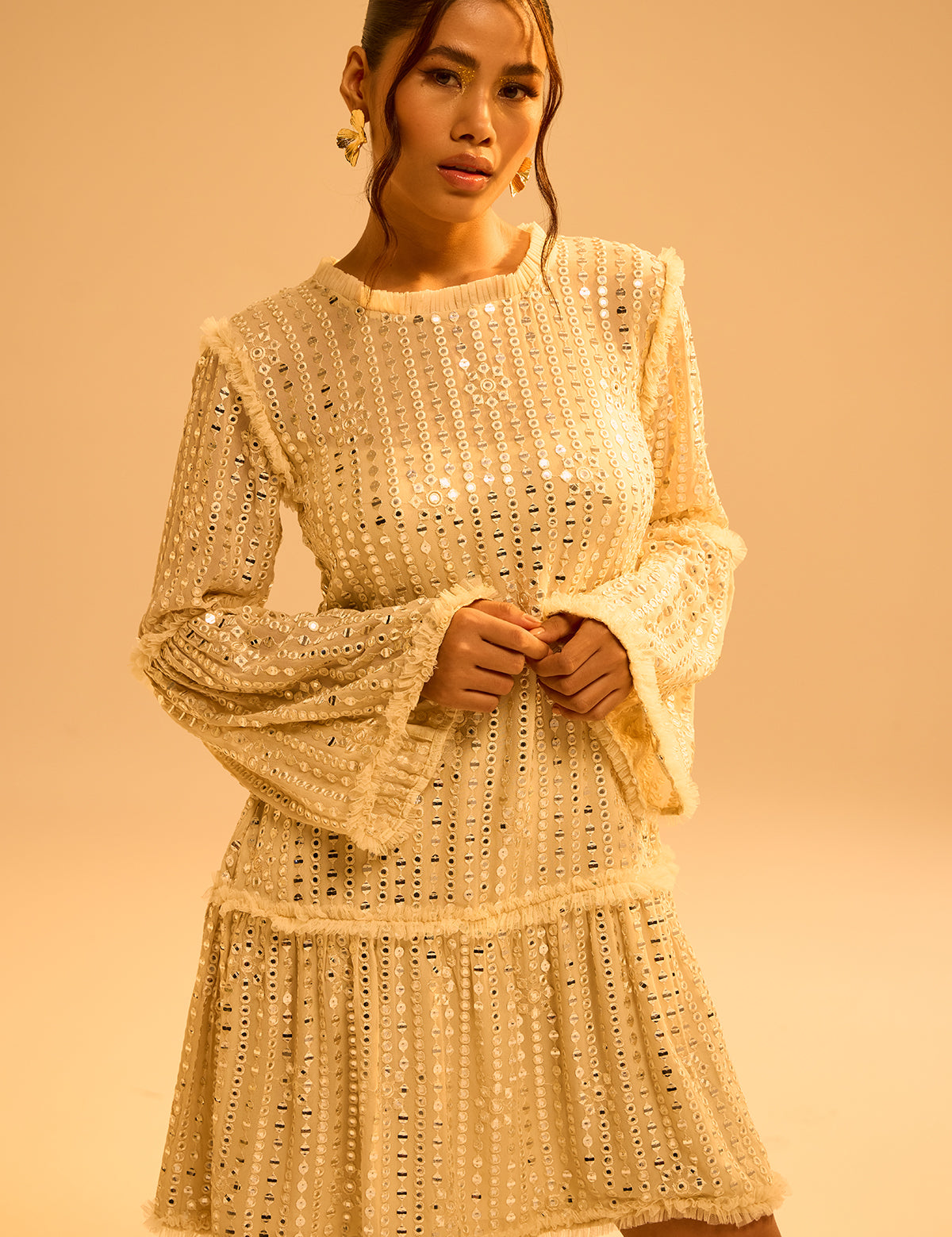 Champagne Dori Belt Dress with mirror work – Aina Karée