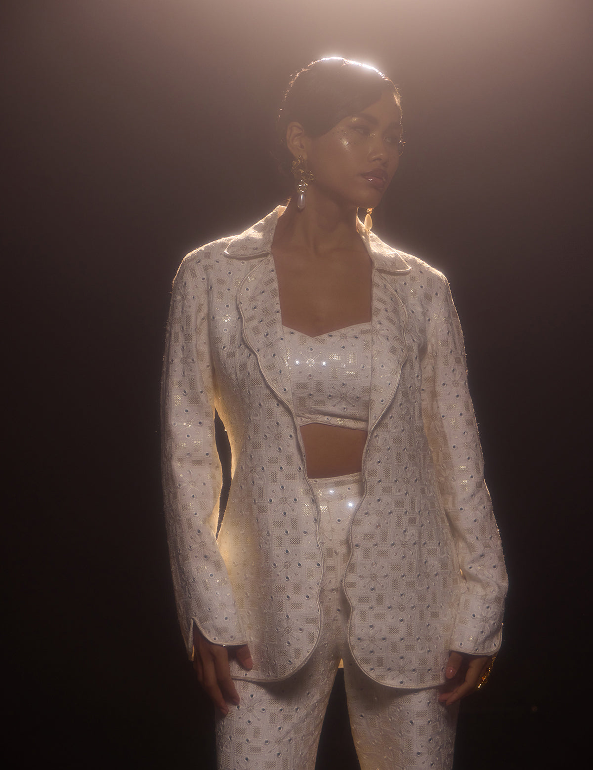Ivory Scalloped Bralette with mirror work, view 4 – Aina Karée