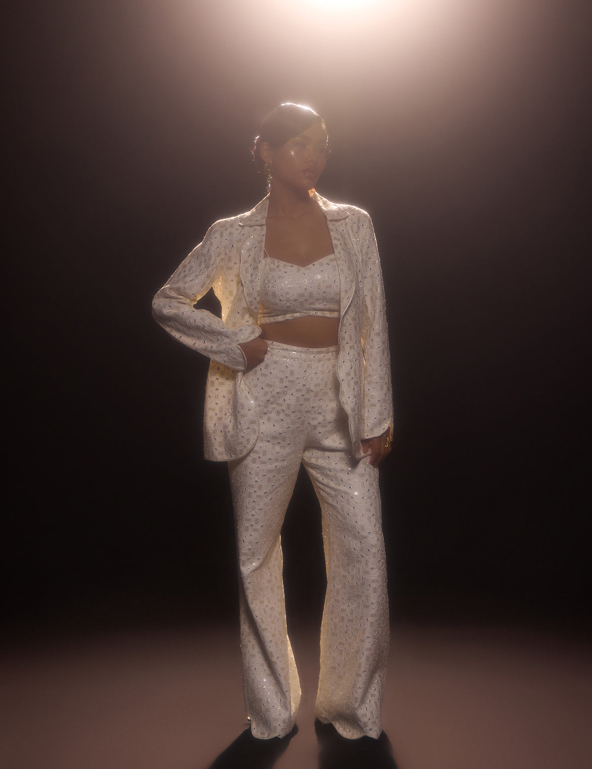 Ivory Scalloped Bralette with mirror work, view 5 – Aina Karée