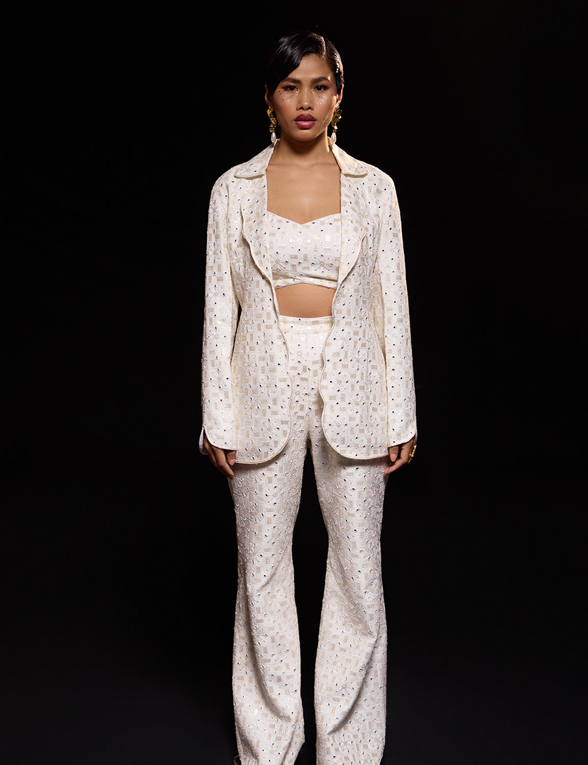 Ivory Scalloped Bralette with mirror work, view 2 – Aina Karée