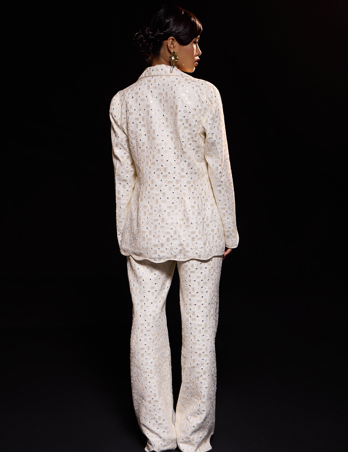 Ivory Scalloped Blazer with mirror work, view 5 – Aina Karée