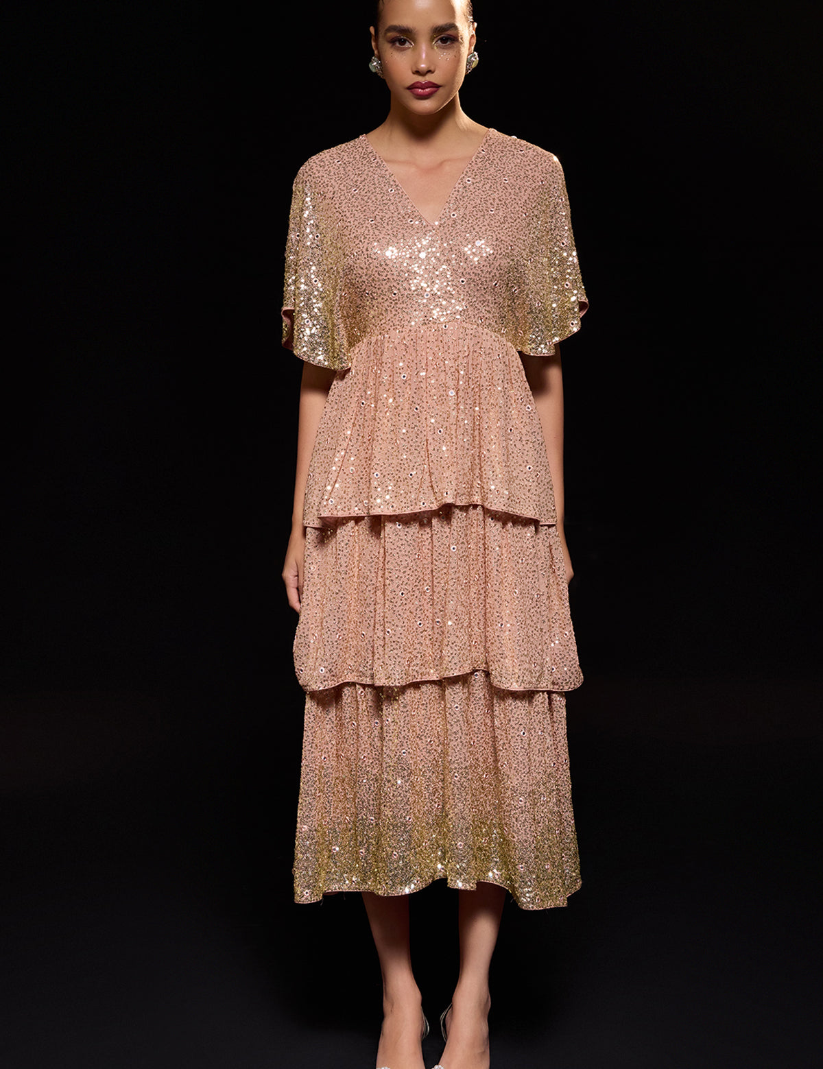 Blush Nude 3 Tier Ombre Dress with mirror work – Aina Karée