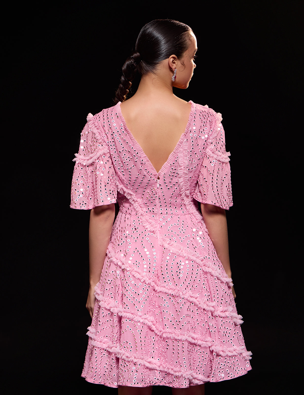 Light Pink Fairy Dress with mirror work, view 4 – Aina Karée