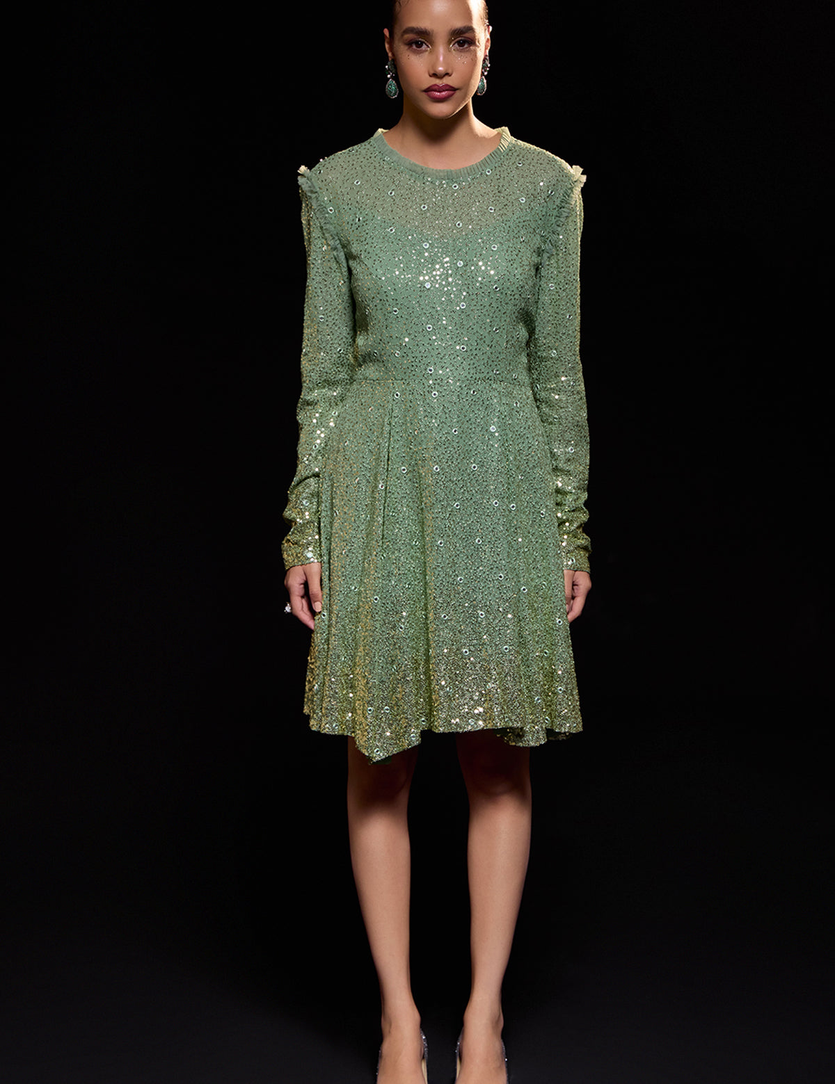 Sea Green Gatsby Glimmer Dress with mirror work – Aina Karée