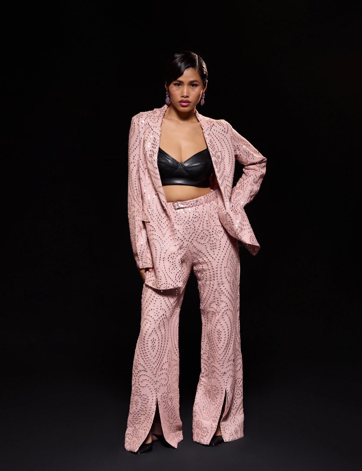 Blush Pink London Blazer Pant Set with mirror work – Aina Karée